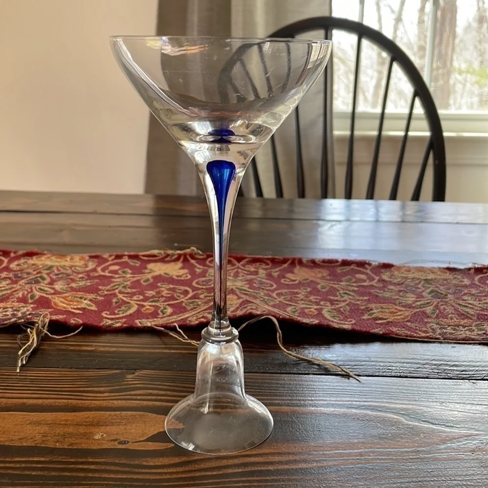 Unique Long Stem Mouth Glass Cobalt Blue Teardrop Stem Candle Holder